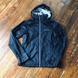 Columbia Rain Jacket Sz S, Navy w/ Silver Zipper, Hem Drawstring